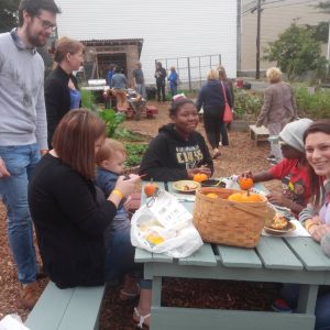 Community Garden activties at hand built tables.